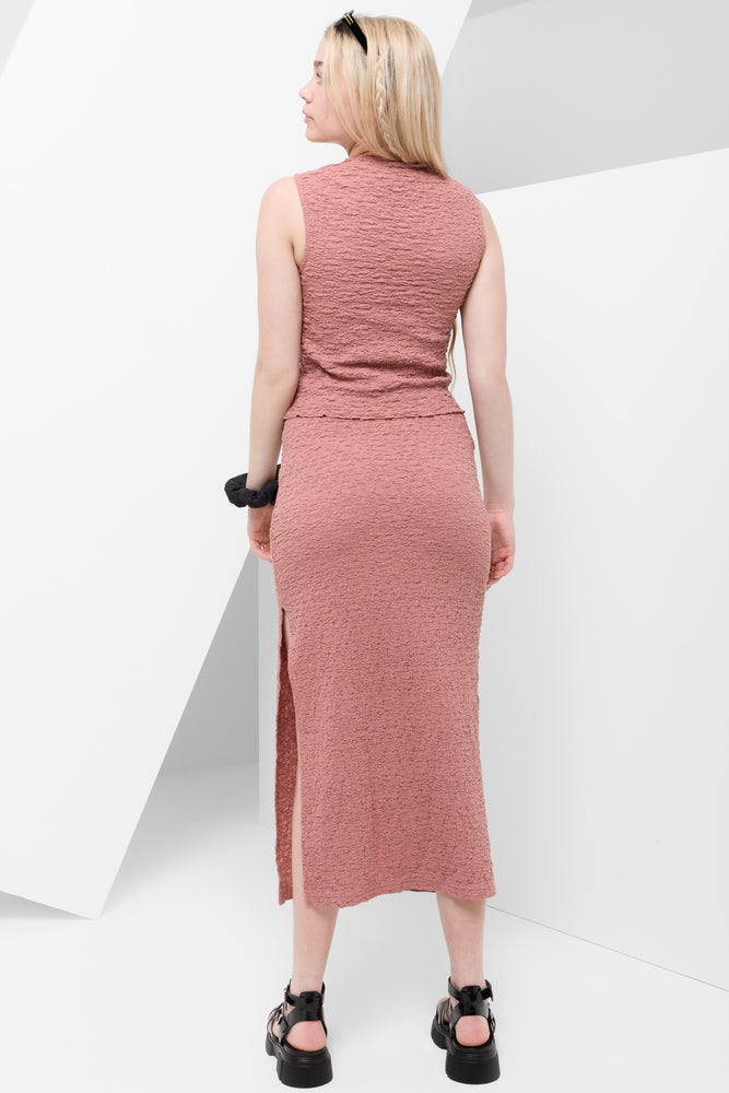 High neck textured top rose pink (2)