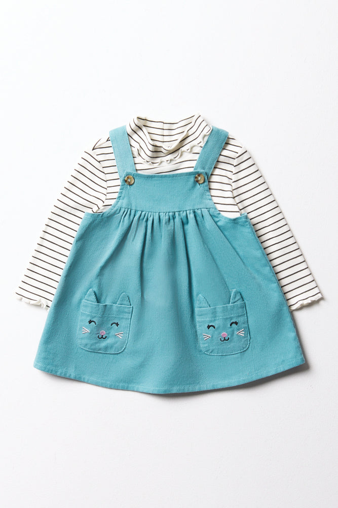 Corduroy Pinafore Set Blue