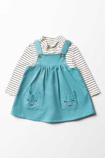 Corduroy Pinafore Set Blue