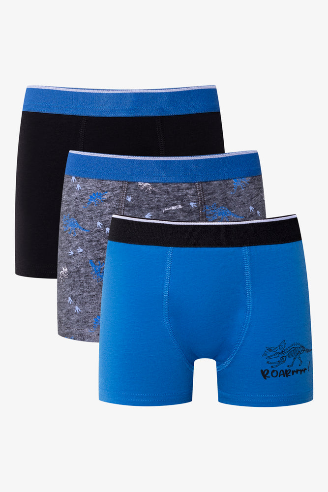 3 Pack Knit Boxers Black, Grey And Blue