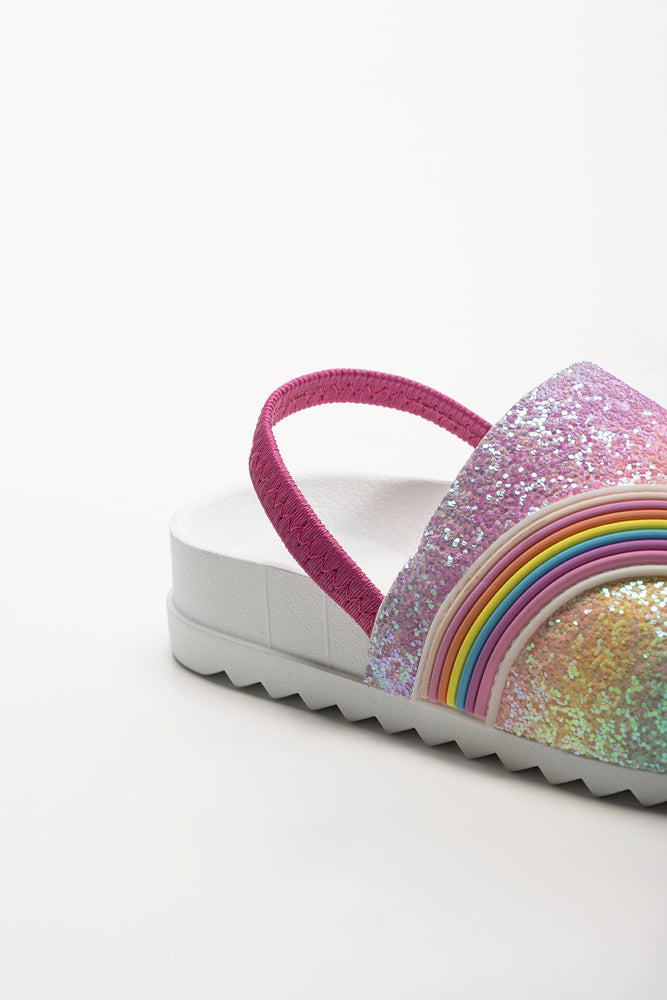 Rainbow Glitter Slides White (3)