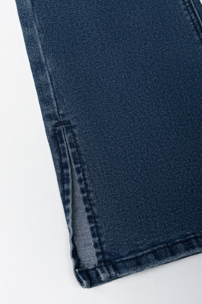 Flare Leg Denim Jean With Slit Dark Blue (2)