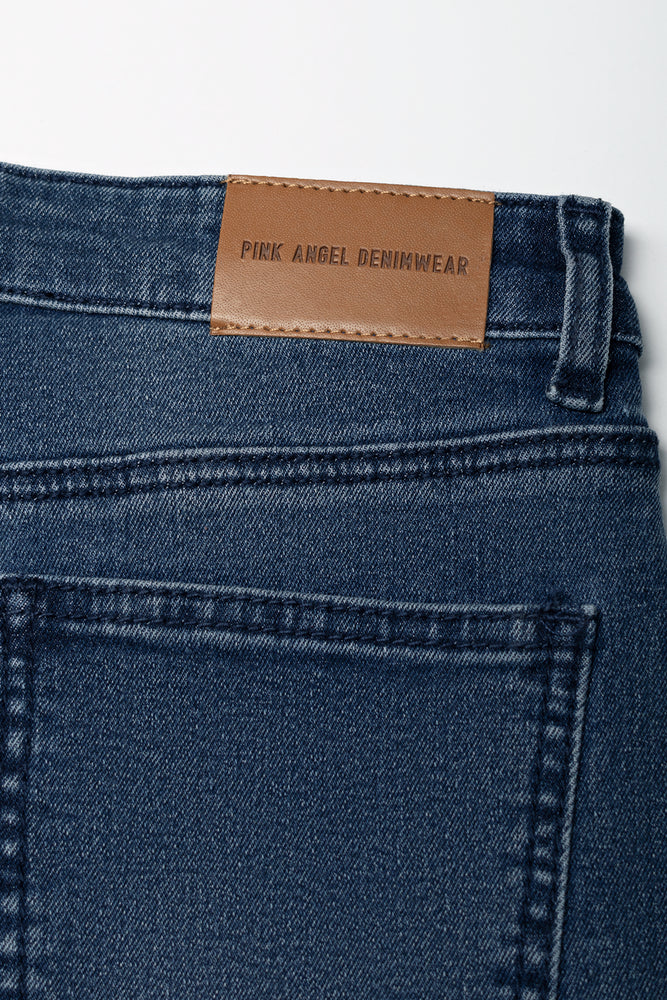 Flare Leg Denim Jean With Slit Dark Blue (3)