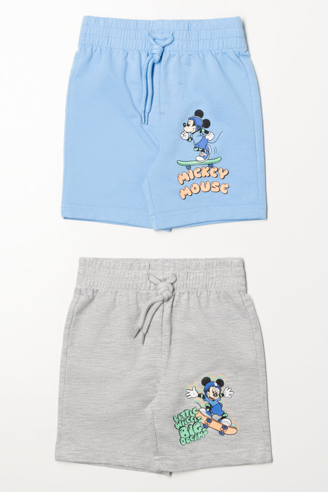 Mickey Mouse 2 Pack Knit Shorts Blue And Grey