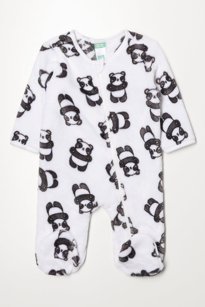 Panda Print Babygrow White