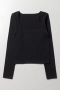 Long Sleeve Corset Style Top Black