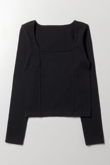 Long Sleeve Corset Style Top Black