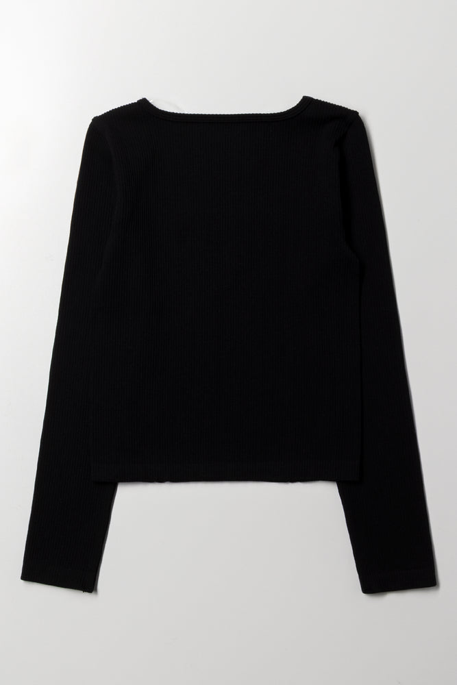 Long Sleeve Corset Style Top Black (2)