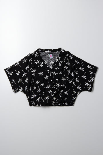 Palm Print Top With Knot Black