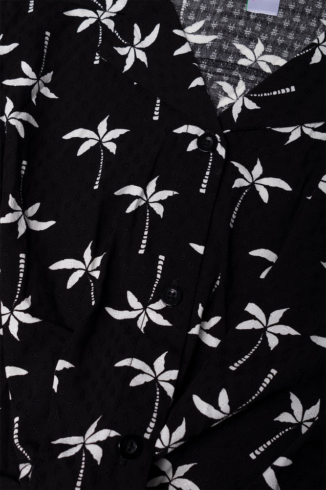Palm Print Top With Knot Black (1)