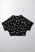 Palm Print Top With Knot Black (2)