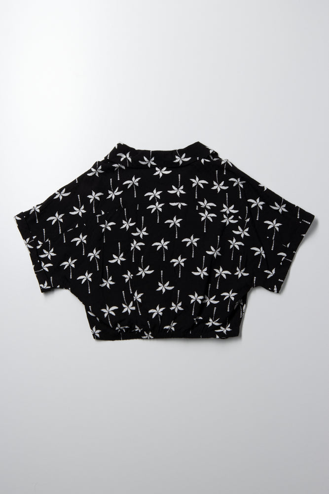Palm Print Top With Knot Black (2)