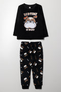 Bulldog Long Sleeve Fleece Pyjama Set Black