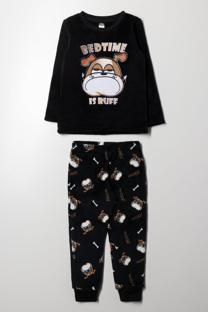Bulldog Long Sleeve Fleece Pyjama Set Black