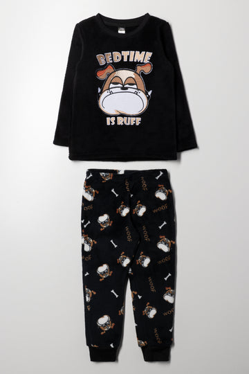 Bulldog Long Sleeve Fleece Pyjama Set Black