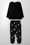 Bulldog Long Sleeve Fleece Pyjama Set Black (3)