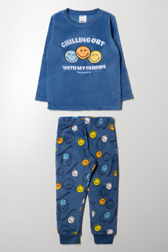 Smiley Long Sleeve Pyjama Set Blue
