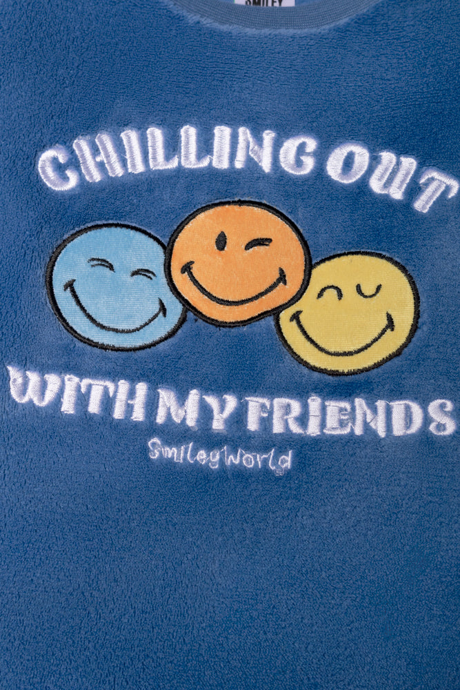 Smiley Long Sleeve Pyjama Set Blue