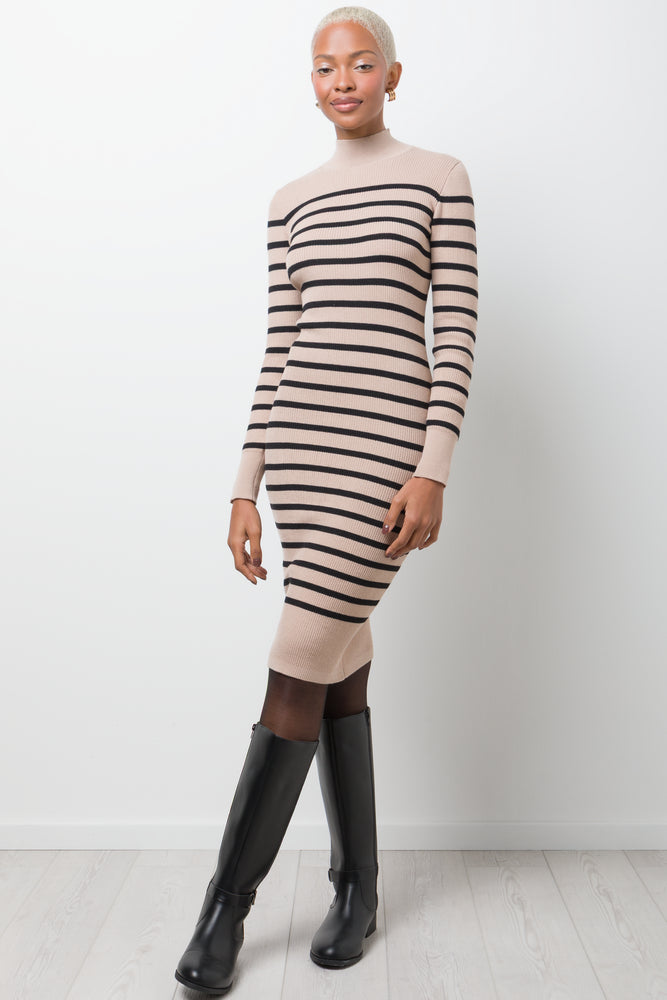 Striped Knitwear Bodycon Dress Natural And Black