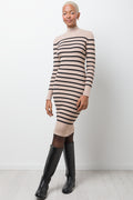 Striped Knitwear Bodycon Dress Natural And Black