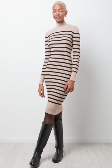 Striped Knitwear Bodycon Dress Natural And Black