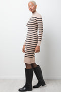 Striped Knitwear Bodycon Dress Natural And Black (1)