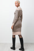 Striped Knitwear Bodycon Dress Natural And Black (2)
