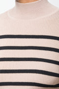 Striped Knitwear Bodycon Dress Natural And Black (3)