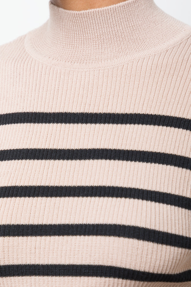 Striped Knitwear Bodycon Dress Natural And Black (3)