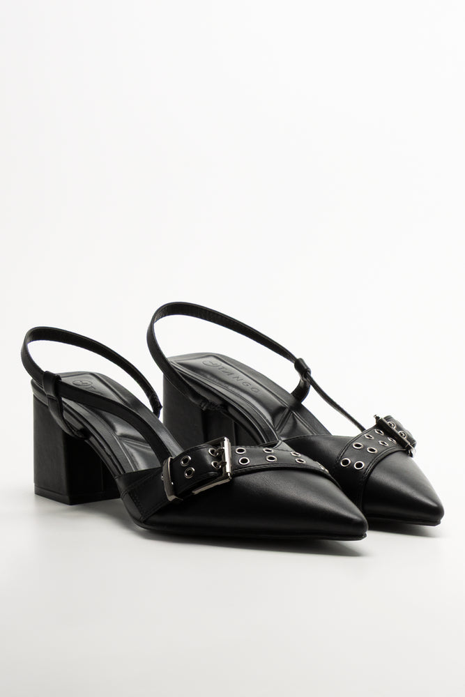 Buckle Sling Back Heels Black