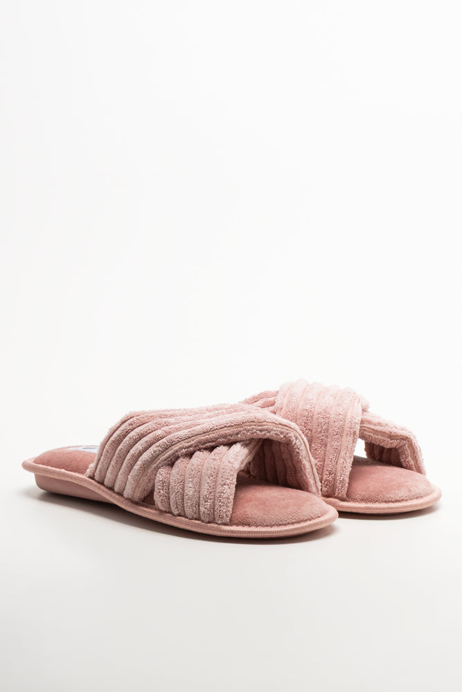 Rib Open Toe Slippers Pink