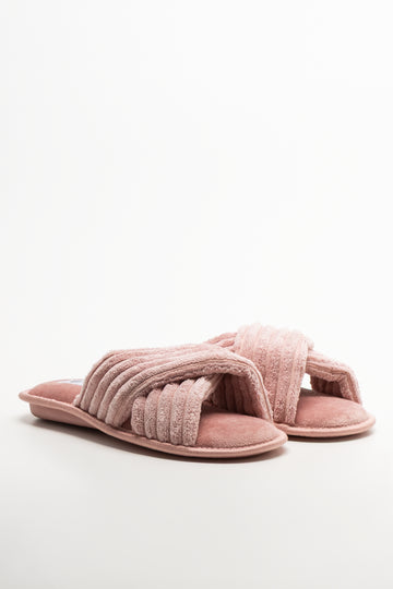 Rib Open Toe Slippers Pink