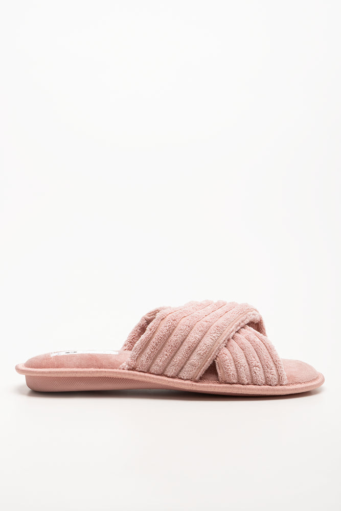 Rib Open Toe Slippers Pink