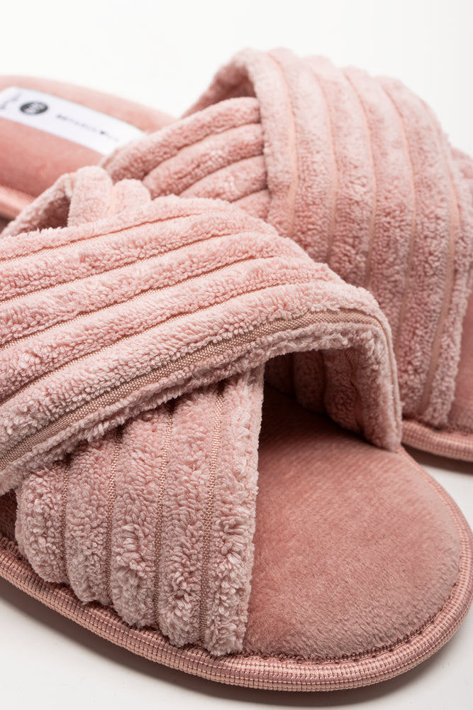 Rib Open Toe Slippers Pink (2)