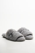 Satin Bow Open Toe Slippers Grey
