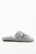 Satin Bow Open Toe Slippers Grey (1)