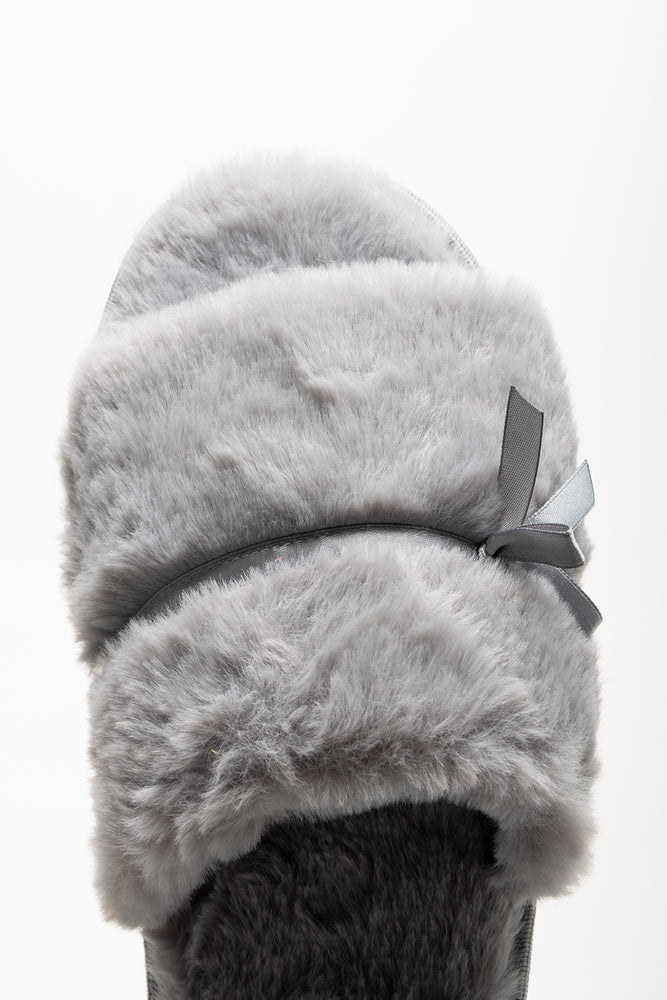Satin Bow Open Toe Slippers Grey (4)