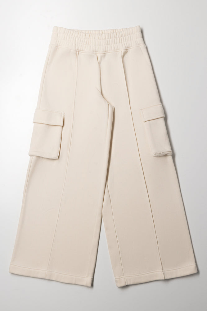 Wide Leg Cargo Trackpants Natural