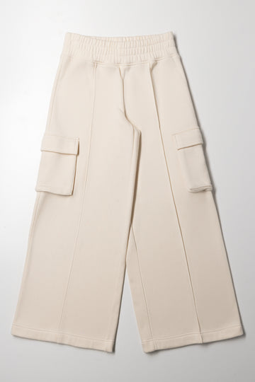 Wide Leg Cargo Trackpants Natural