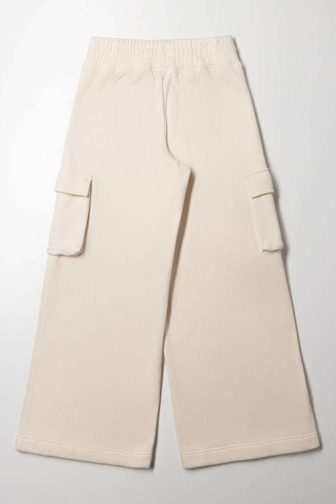 Wide Leg Cargo Trackpants Natural (2)