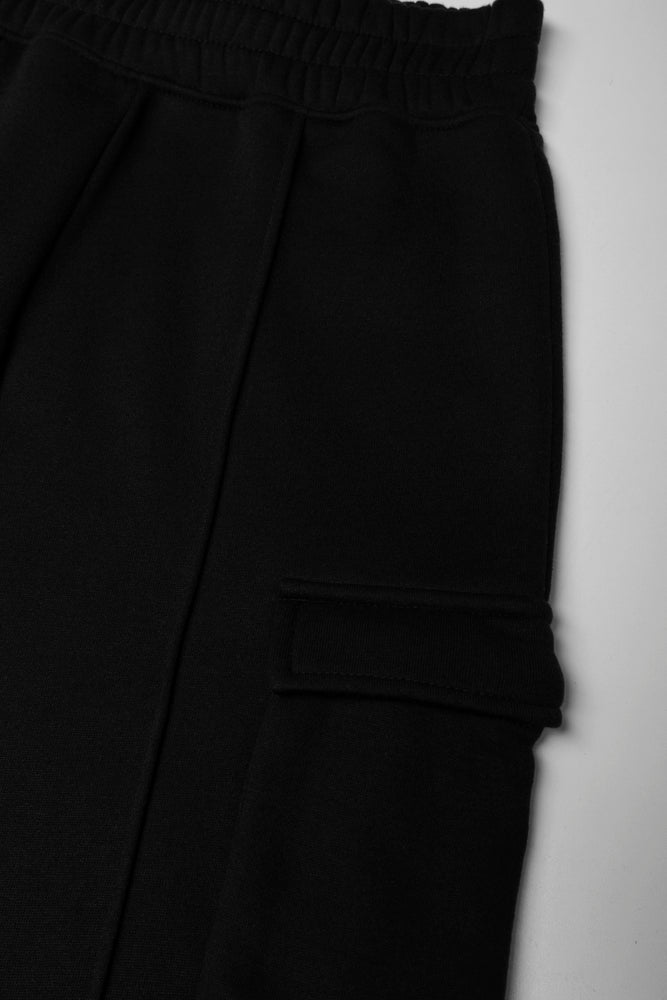 Wide Leg Cargo Trackpants Black