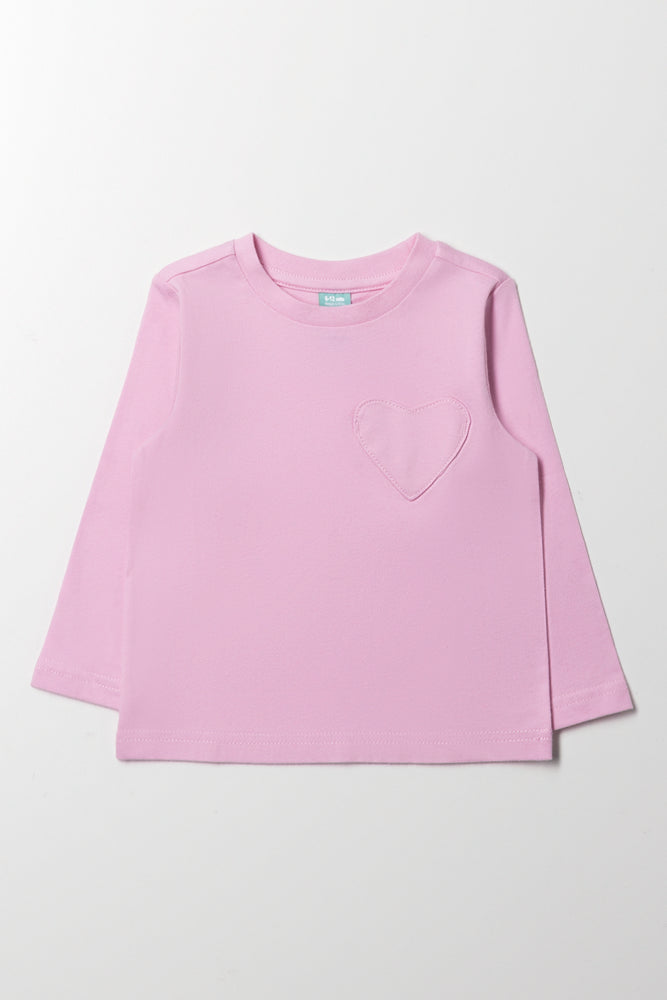Heart Pocket Long Sleeve T-Shirt Pink