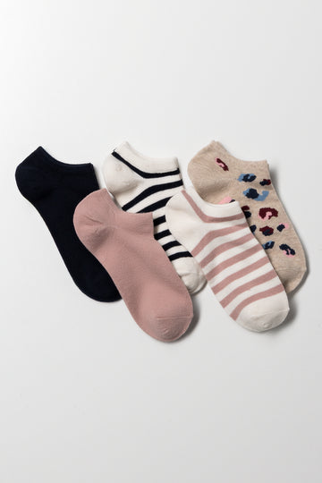 5 Pack Lowcut Socks Navy, Natural And Pink