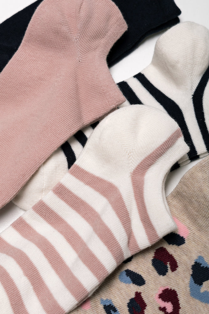 5 Pack Lowcut Socks Navy, Natural And Pink (1)