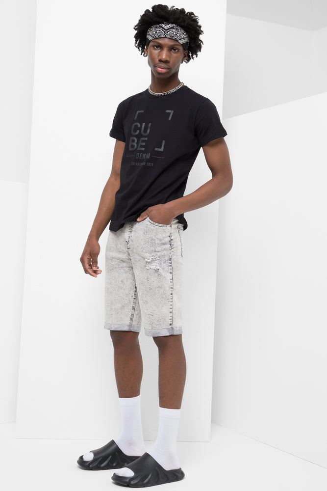 Ripped Denim Shorts Grey (1)