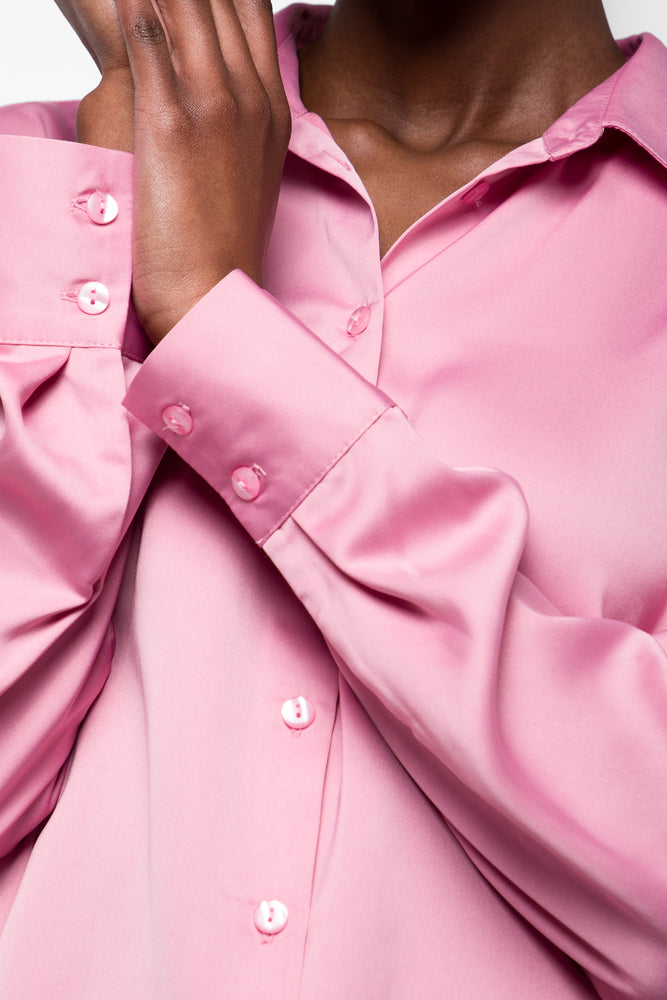 Satin Long Sleeve Shirt Pink (3)