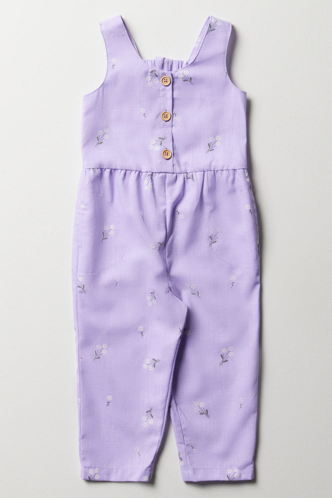 Floral Jumpsuit With Bow Purple