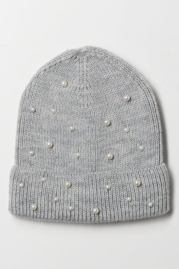 Pearl Detail Beanie Grey