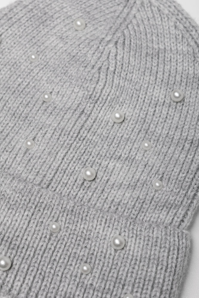 Pearl Detail Beanie Grey (1)