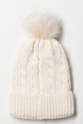 Faux Fur Pom Pom Chunky Knit Beanie Cream